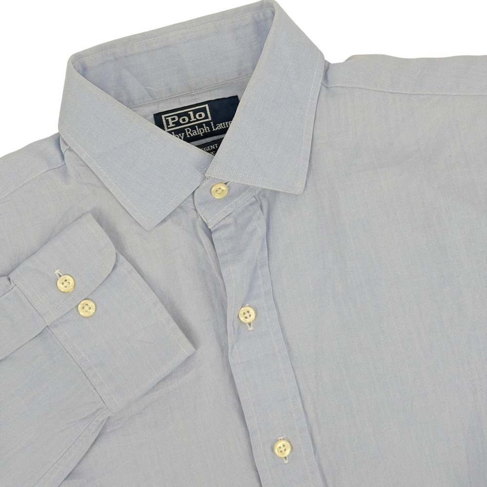 Vintage Polo Ralph Lauren Dress Shirt Men 16.5 L Blue Regent Classic Herringbone